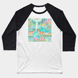 Deer and a waterfall, watercolor painting Baseball T-Shirt